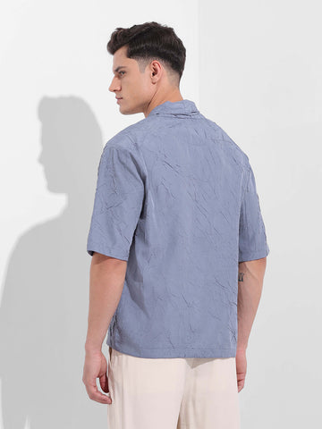 Men's Steel Grey Relaxed Fit Textured Party Wear Shirt