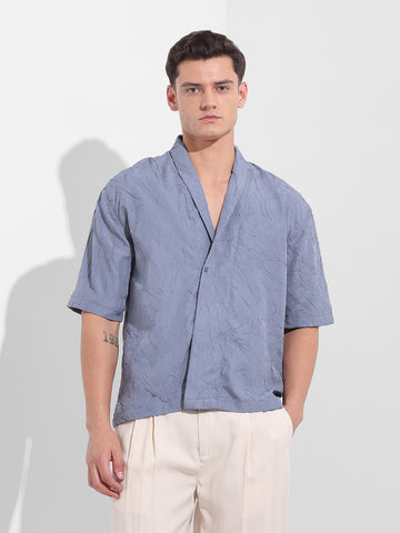 Men's Steel Grey Relaxed Fit Textured Party Wear Shirt