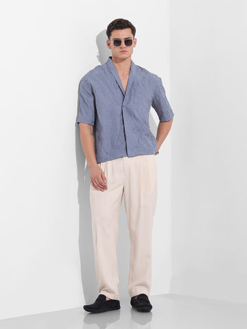 Men's Steel Grey Relaxed Fit Textured Party Wear Shirt
