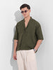 Men's Olive Relaxed Fit Textured Party Wear Shirt