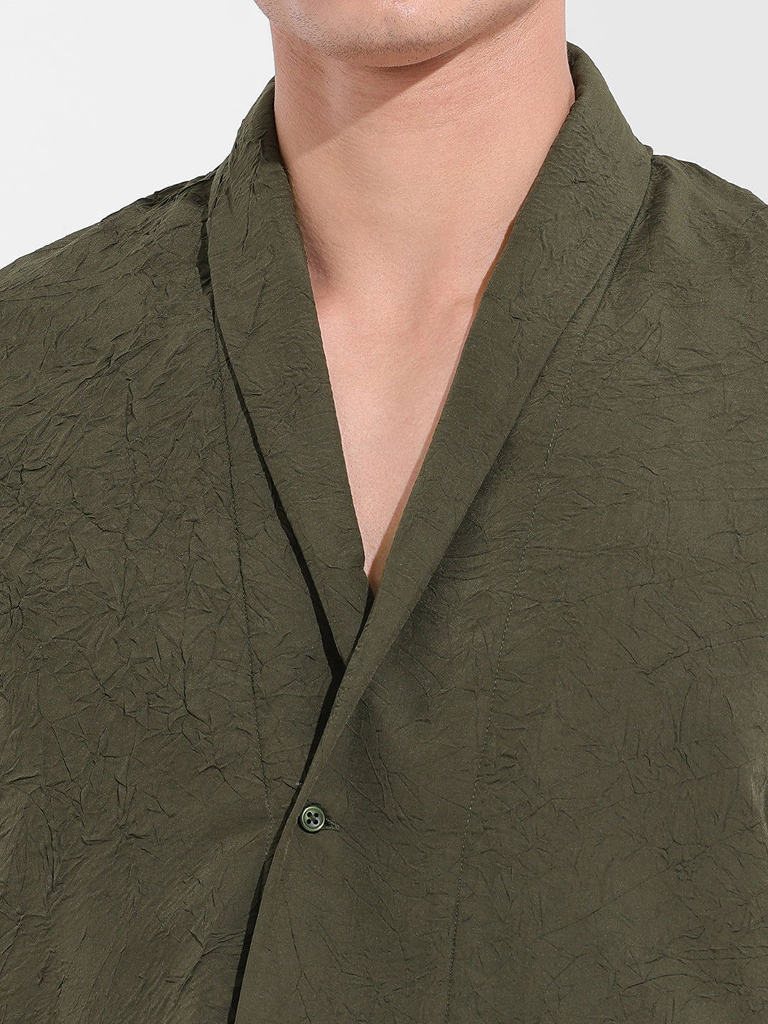 Men's Olive Relaxed Fit Textured Party Wear Shirt