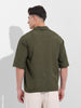 Men's Olive Relaxed Fit Textured Party Wear Shirt