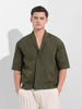 Men's Olive Relaxed Fit Textured Party Wear Shirt
