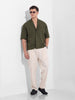 Men's Olive Relaxed Fit Textured Party Wear Shirt