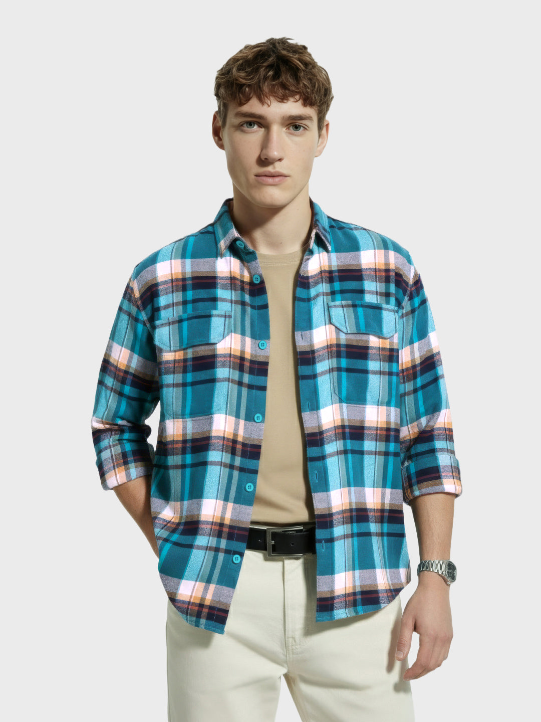 Men's Blue Regular Fit Casual Checkered Shirt