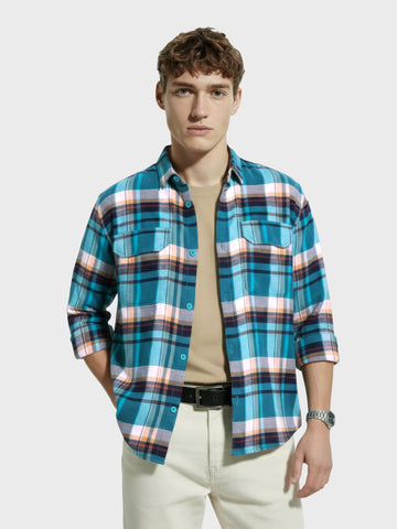 Men's Blue Regular Fit Casual Checkered Shirt