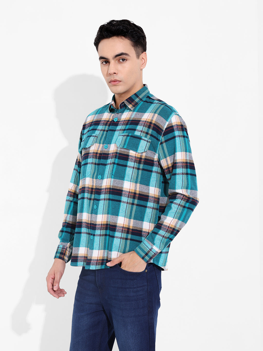 Men's Blue Regular Fit Casual Checkered Shirt