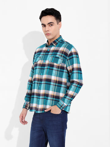 Men's Blue Regular Fit Casual Checkered Shirt