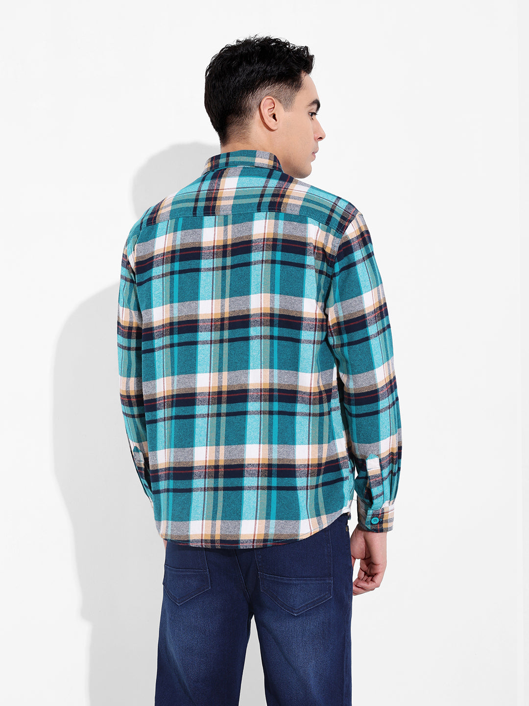 Men's Blue Regular Fit Casual Checkered Shirt