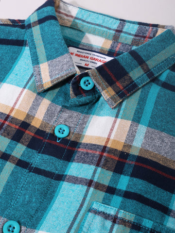 Men's Blue Regular Fit Casual Checkered Shirt