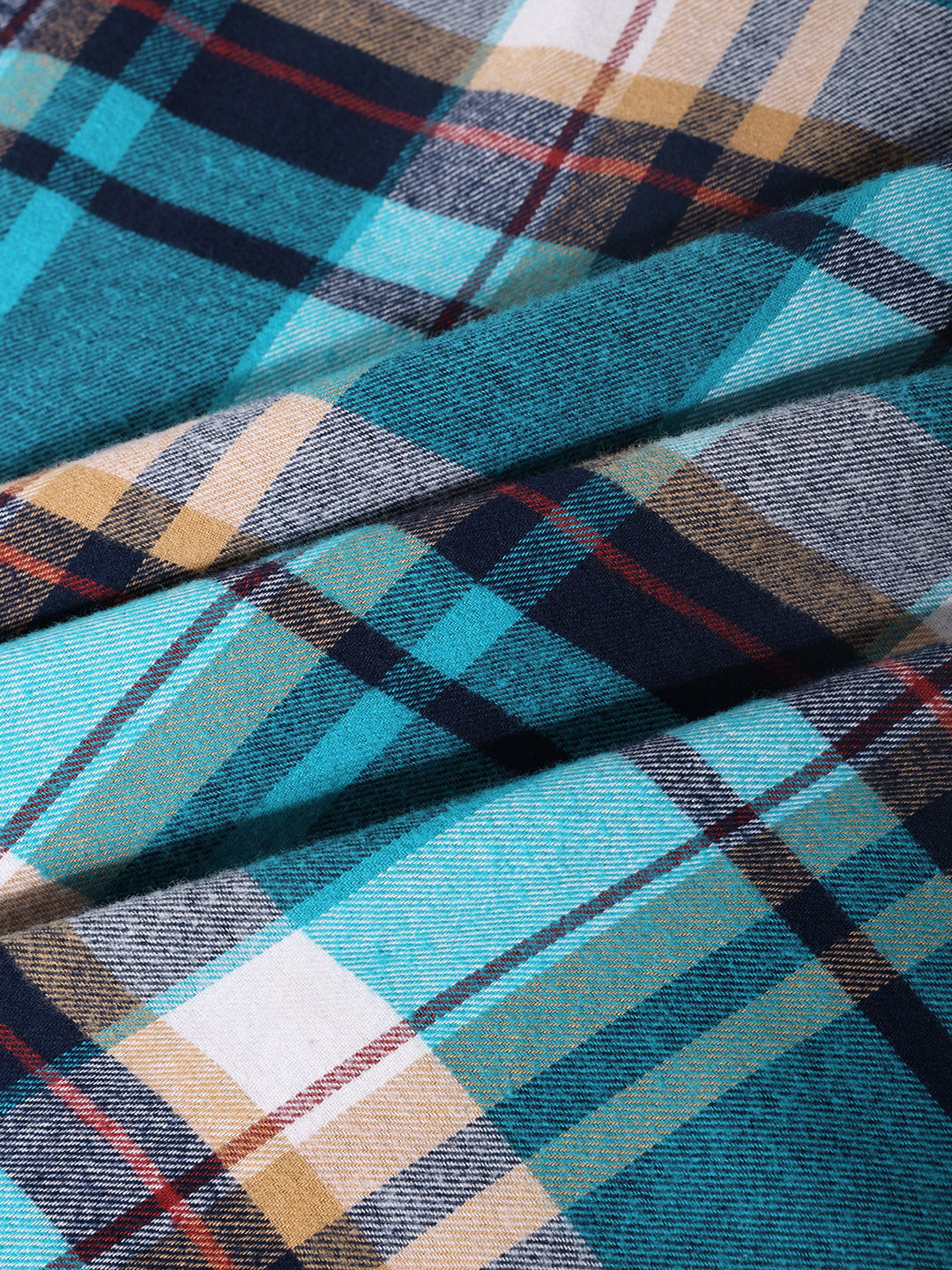 Men's Blue Regular Fit Casual Checkered Shirt