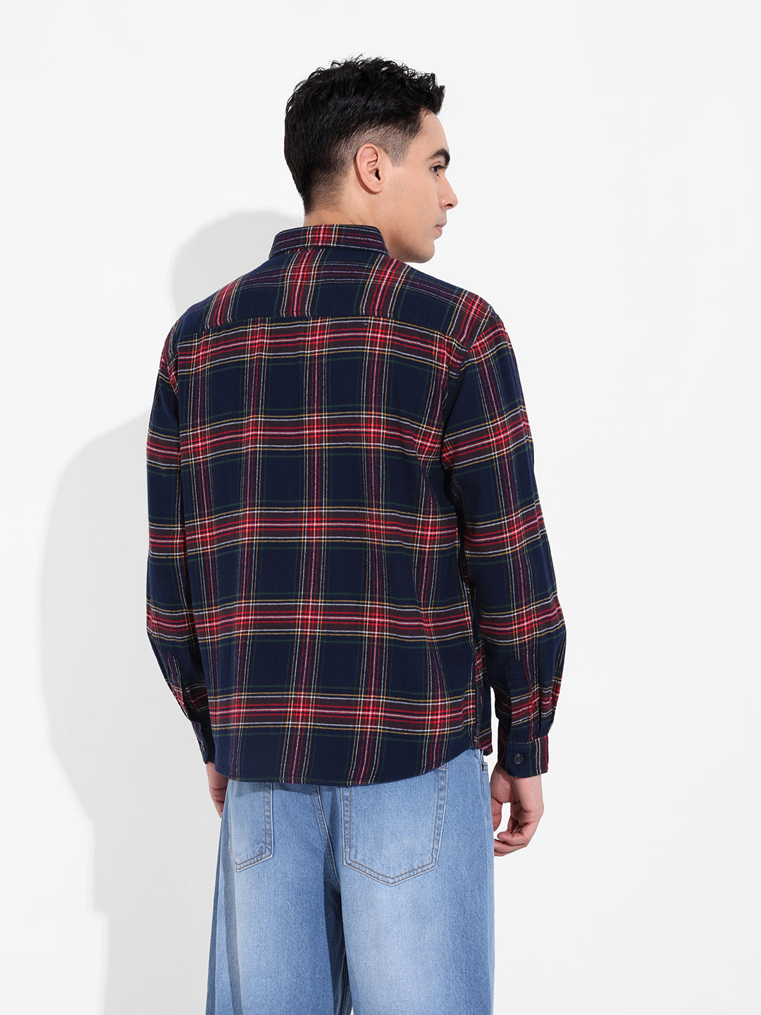 Men's Navy Regular Fit Casual Checkered Shirt