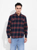 Men's Navy Regular Fit Casual Checkered Shirt