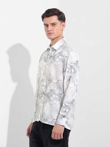 Men's Grey Relaxed Fit Printed Casual Shirt
