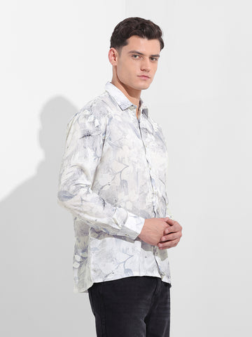Men's Grey Relaxed Fit Printed Casual Shirt