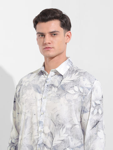 Men's Grey Relaxed Fit Printed Casual Shirt