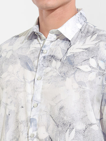 Men's Grey Relaxed Fit Printed Casual Shirt