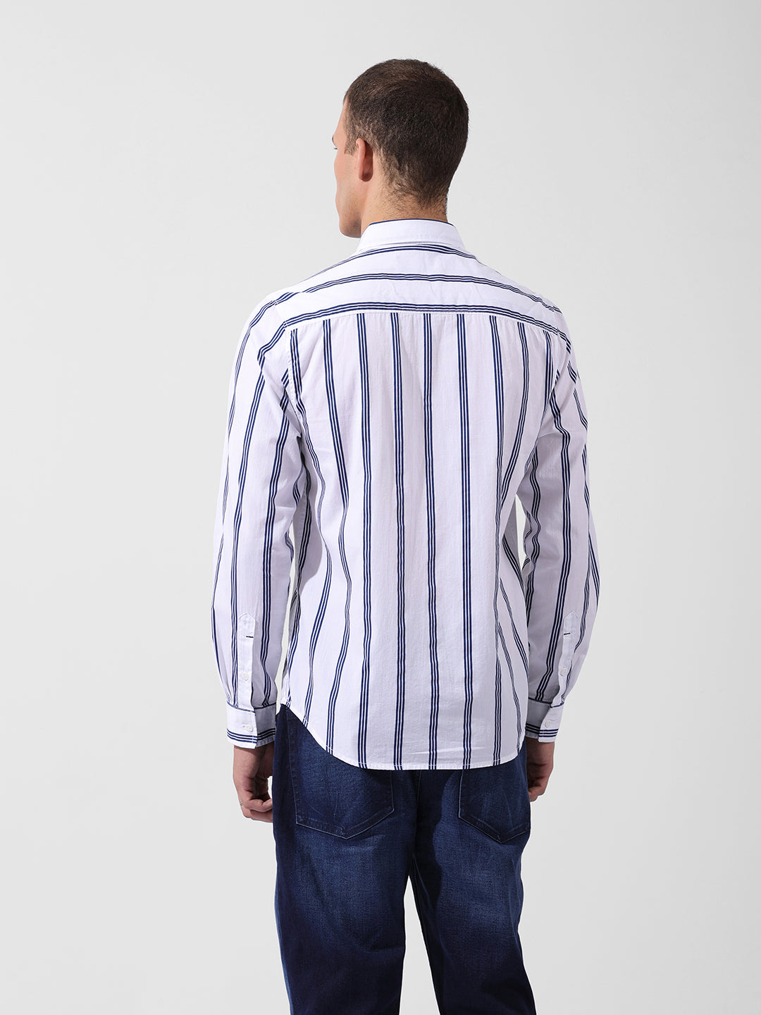 Men's White Regular Fit Striped Casual Shirt