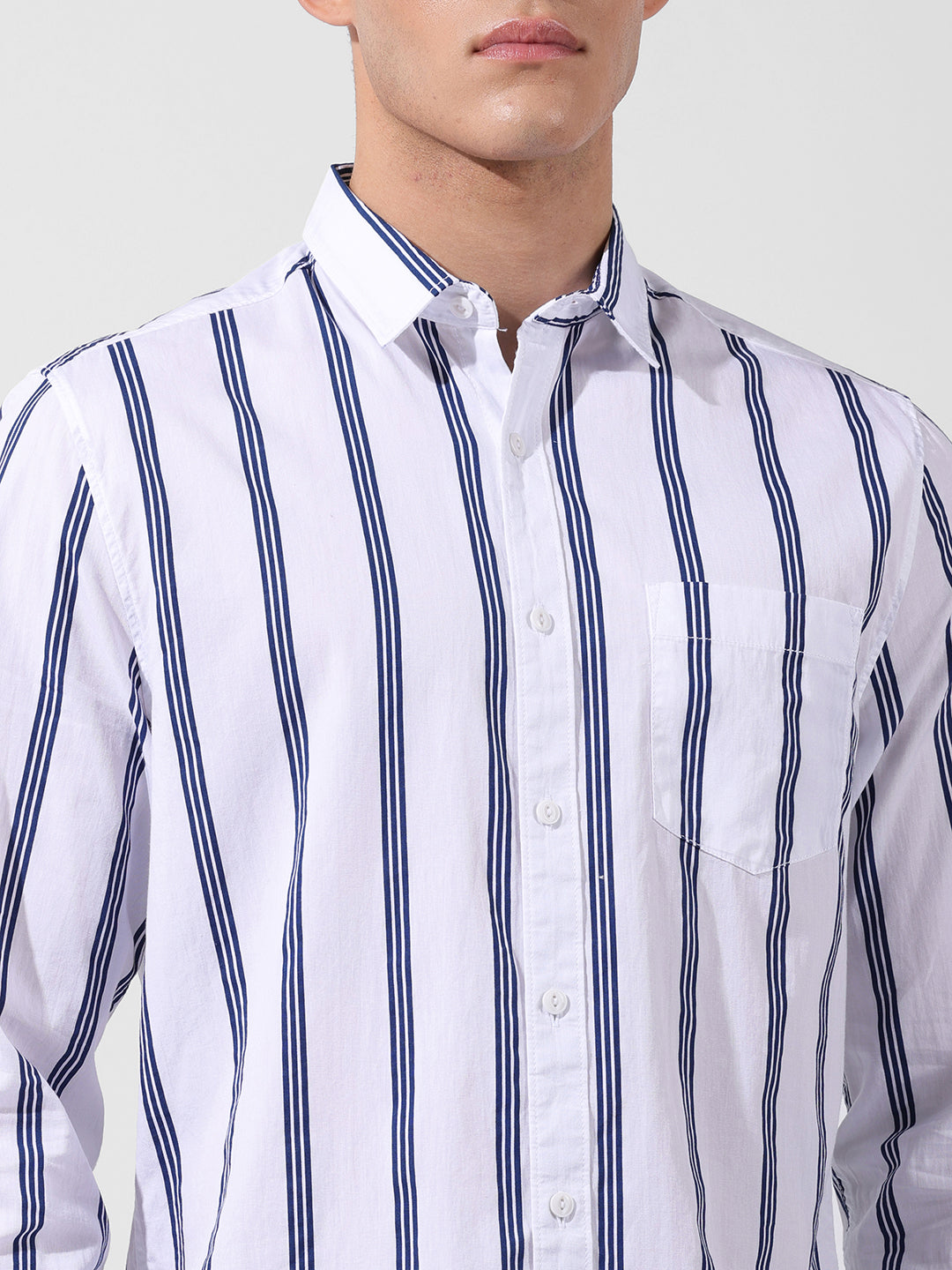Men's White Regular Fit Striped Casual Shirt