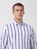 Men's White Regular Fit Striped Casual Shirt