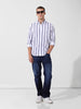 Men's White Regular Fit Striped Casual Shirt