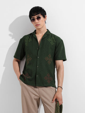 Men's Green Relaxed Fit Printed Resort Shirt