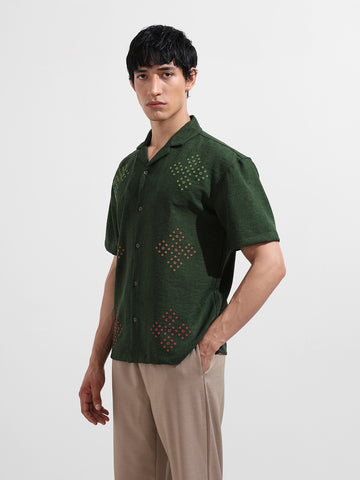 Men's Green Relaxed Fit Printed Resort Shirt