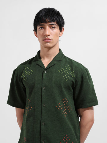 Men's Green Relaxed Fit Printed Resort Shirt