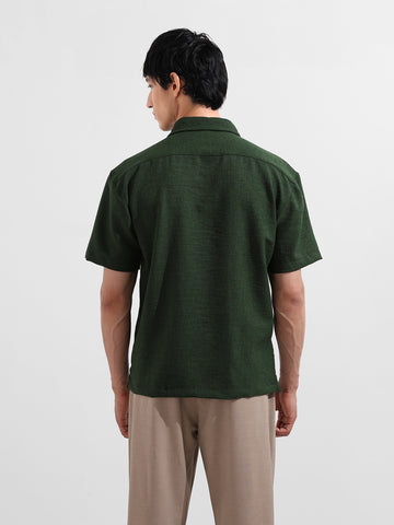 Men's Green Relaxed Fit Printed Resort Shirt