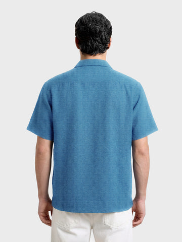 Men's Blue Relaxed Fit Printed Resort Shirt