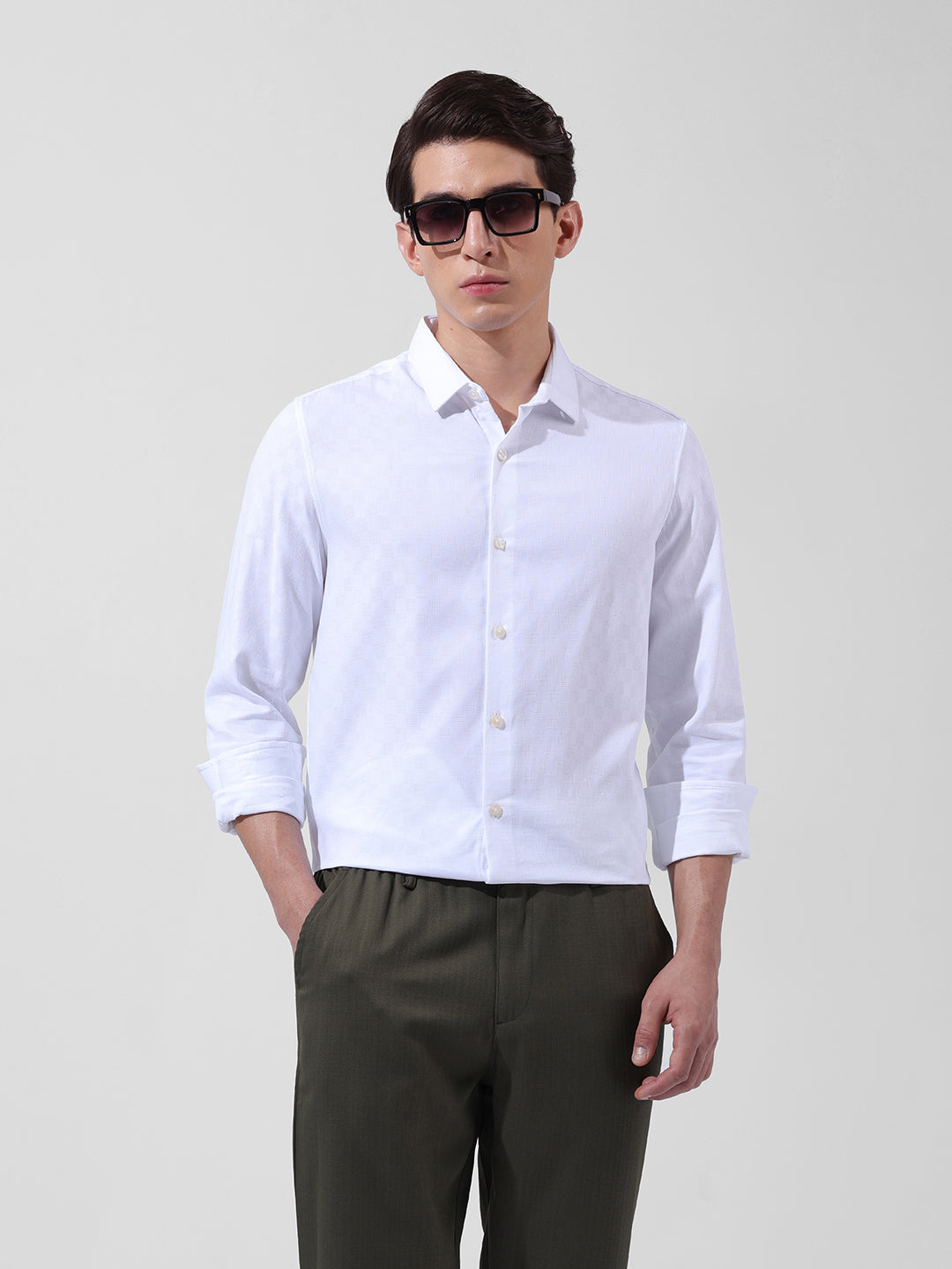 Men's White Slim Fit Textured Party Wear Shirt