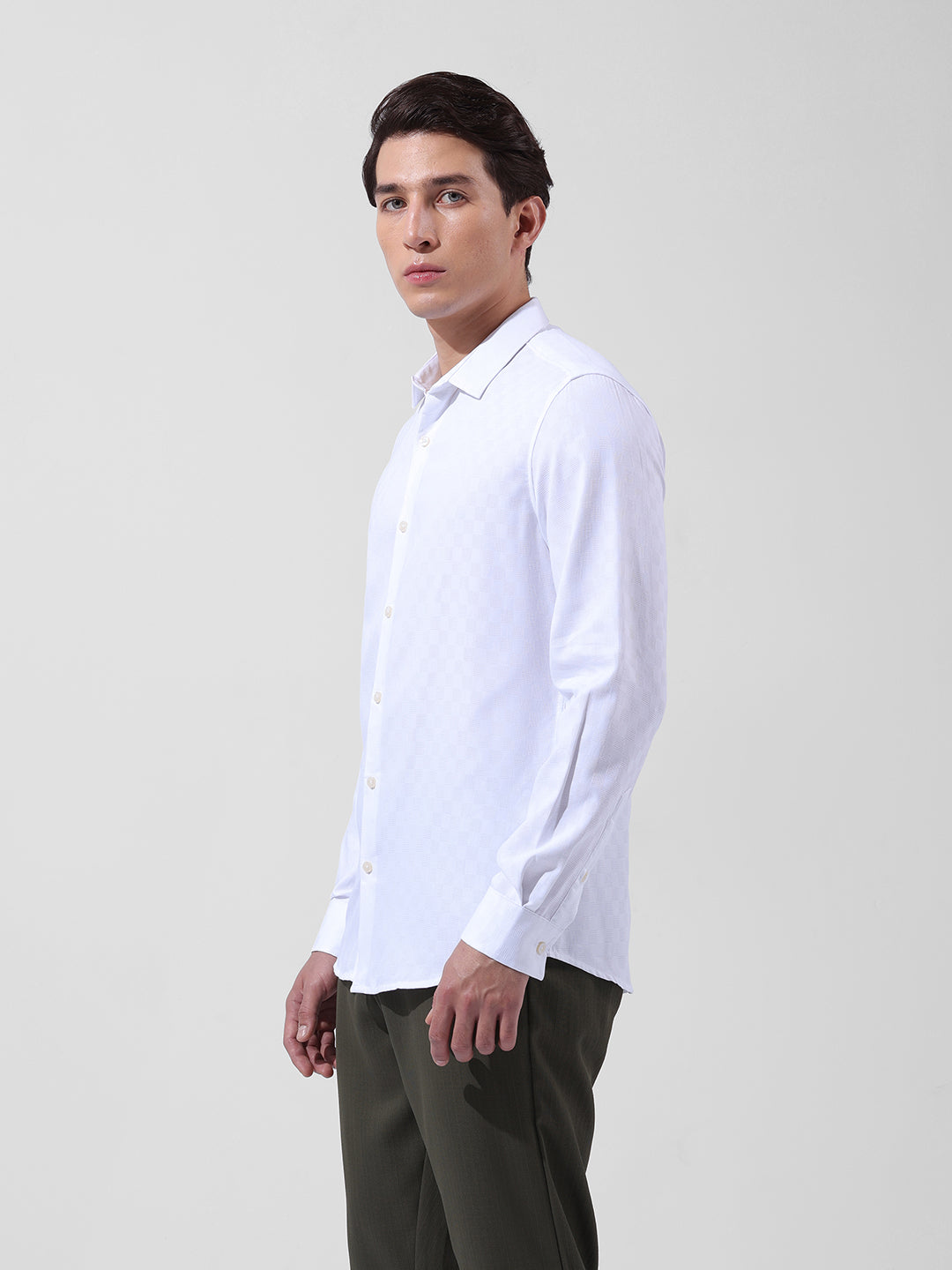 Men's White Slim Fit Textured Party Wear Shirt