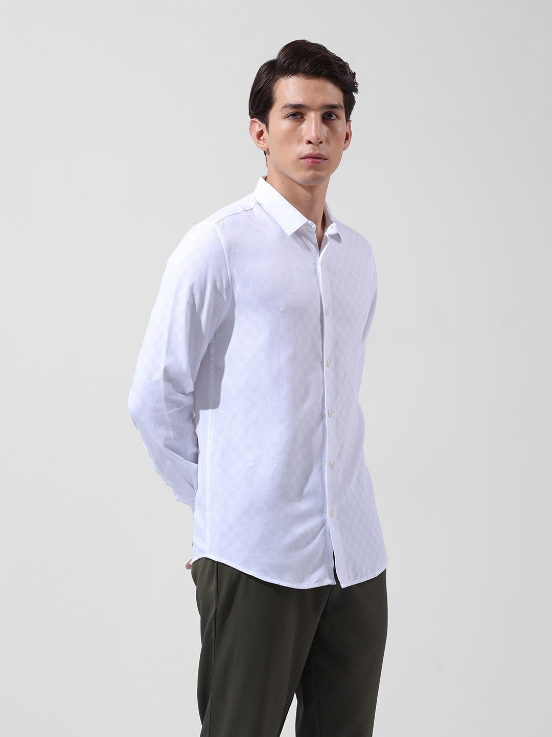 Men's White Slim Fit Textured Party Wear Shirt