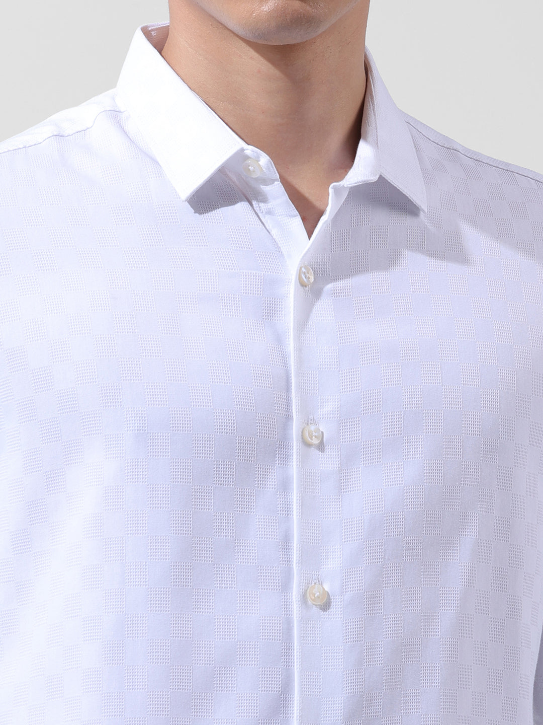 Men's White Slim Fit Textured Party Wear Shirt