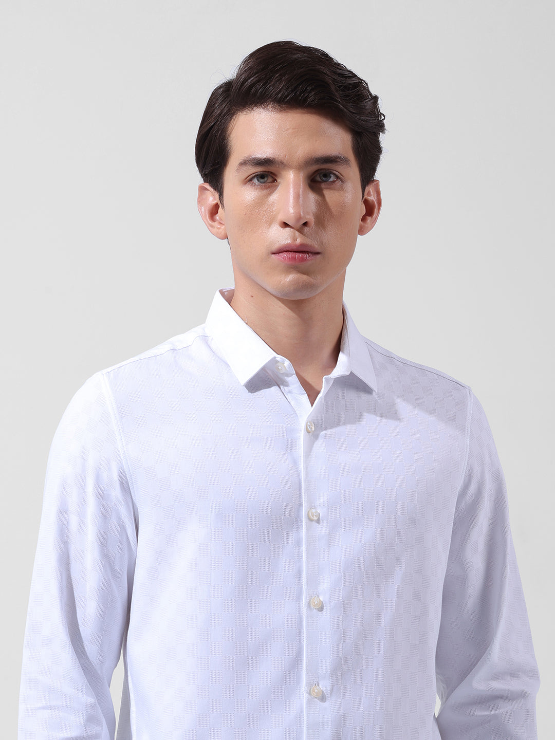 Men's White Slim Fit Textured Party Wear Shirt