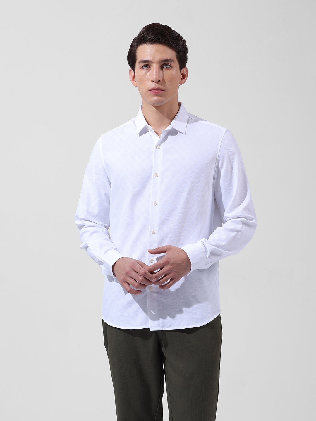Men's White Slim Fit Textured Party Wear Shirt