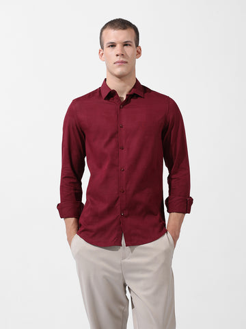 Men's Maroon Slim Fit Textured Party Wear Shirt