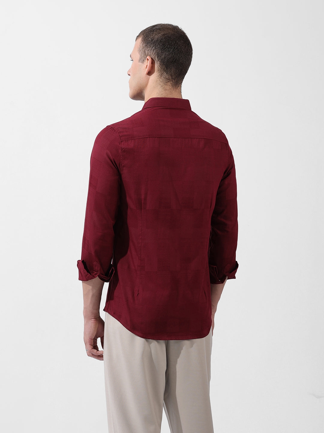 Men's Maroon Slim Fit Textured Party Wear Shirt