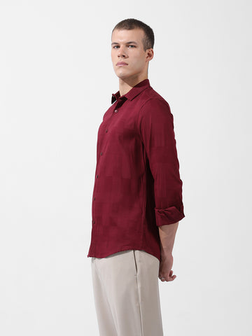 Men's Maroon Slim Fit Textured Party Wear Shirt