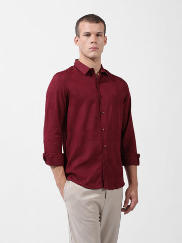 Men's Maroon Slim Fit Textured Party Wear Shirt