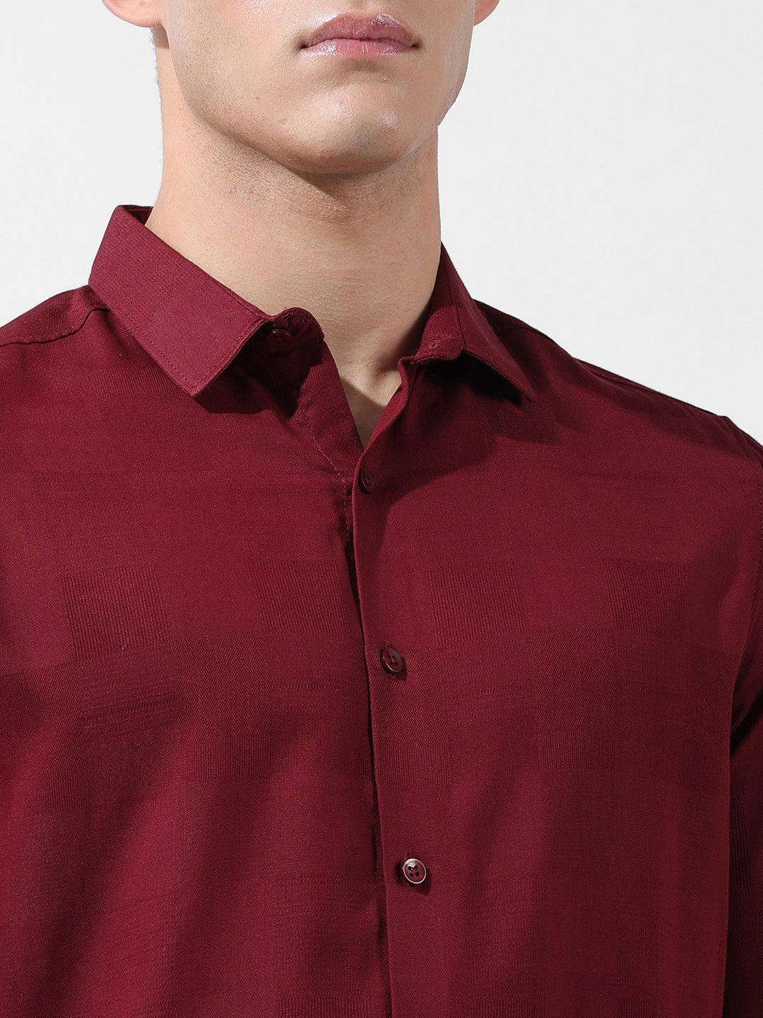 Men's Maroon Slim Fit Textured Party Wear Shirt