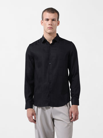 Men's Black Slim Fit Textured Party Wear Shirt
