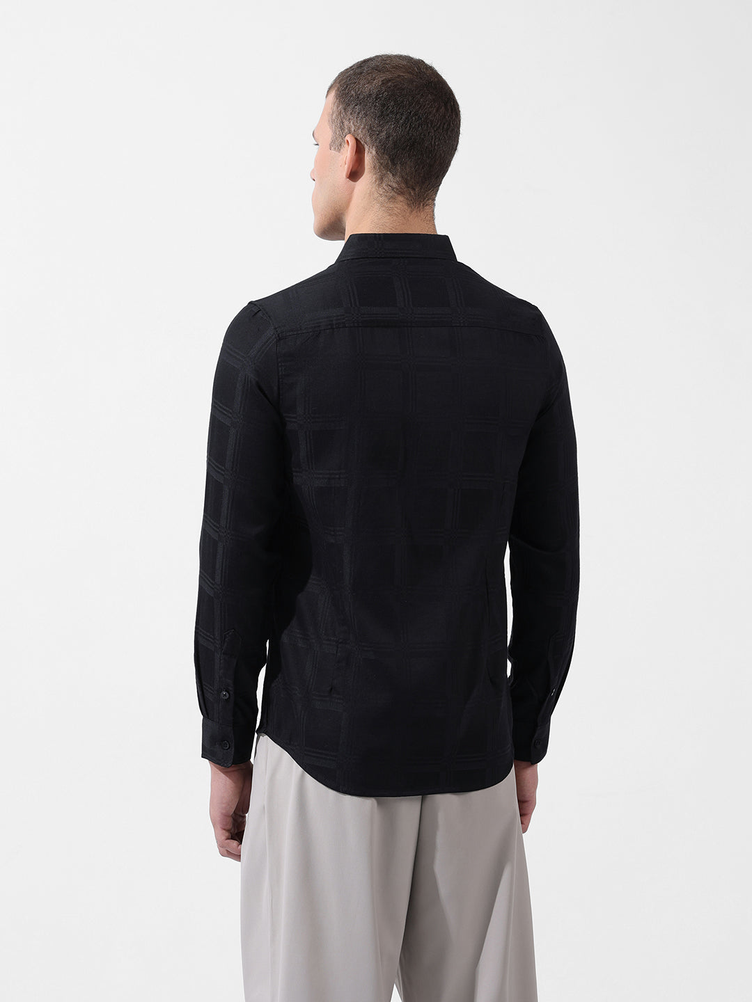 Men's Black Slim Fit Textured Party Wear Shirt