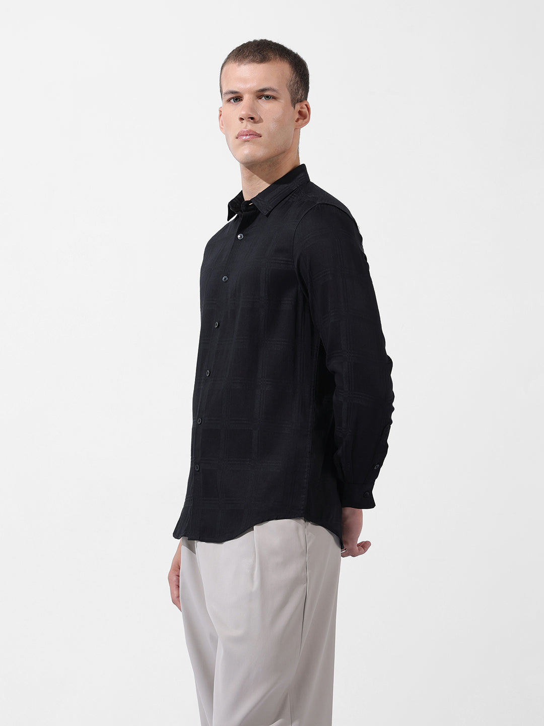 Men's Black Slim Fit Textured Party Wear Shirt