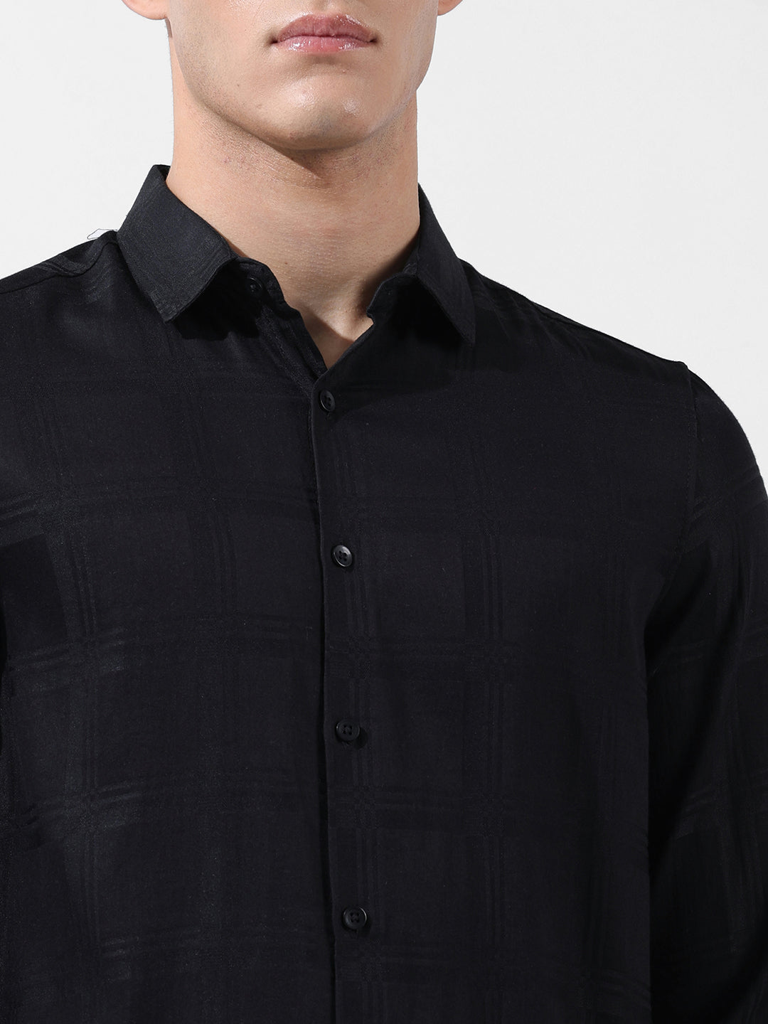 Men's Black Slim Fit Textured Party Wear Shirt