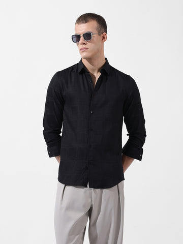 Men's Black Slim Fit Textured Party Wear Shirt