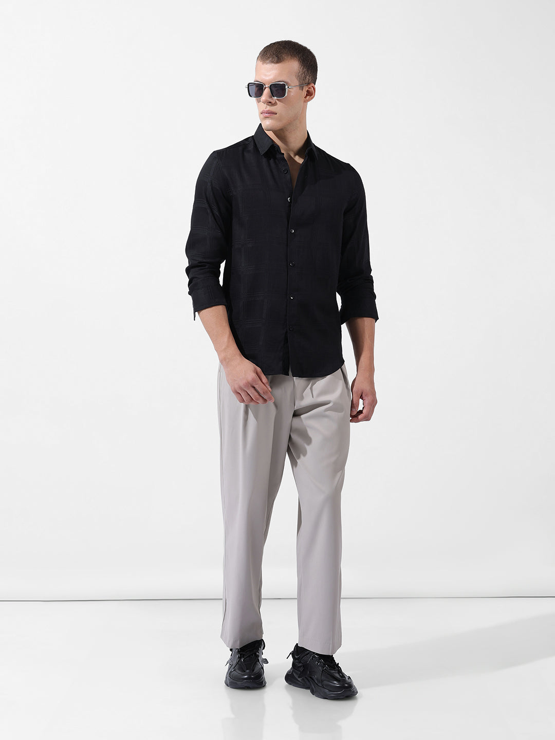 Men's Black Slim Fit Textured Party Wear Shirt