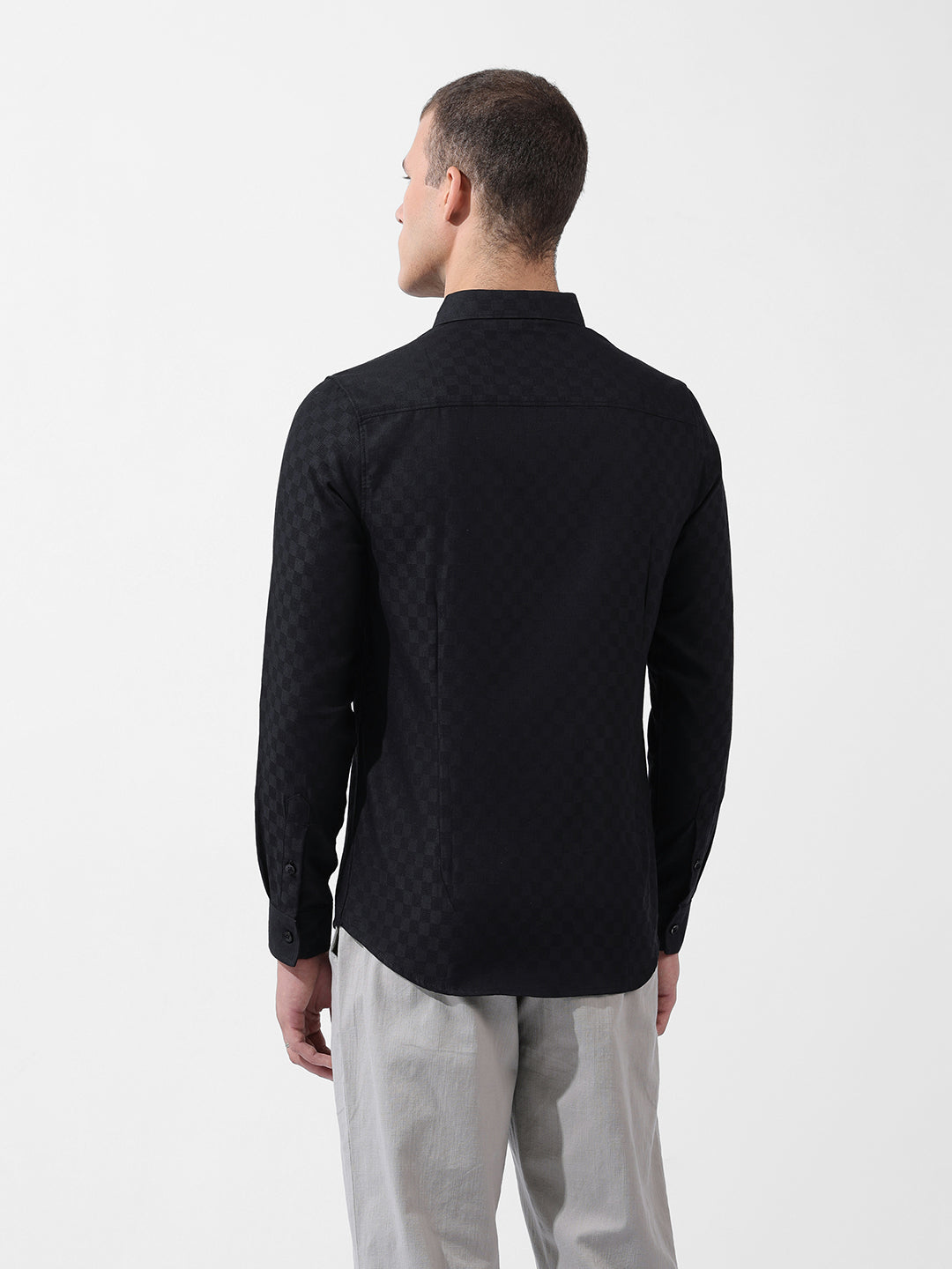 Men's Black Slim Fit Textured Party Wear Shirt