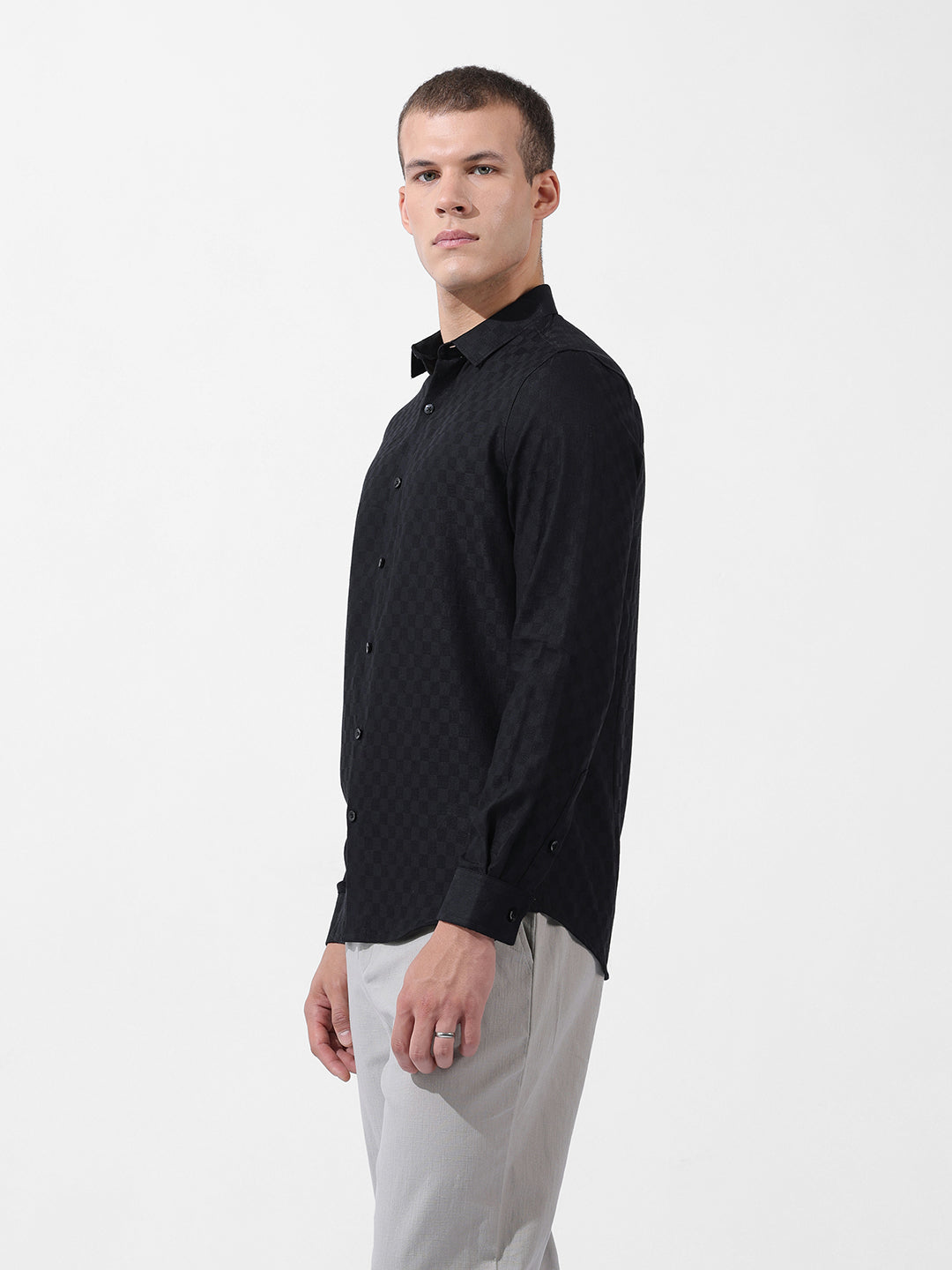 Men's Black Slim Fit Textured Party Wear Shirt