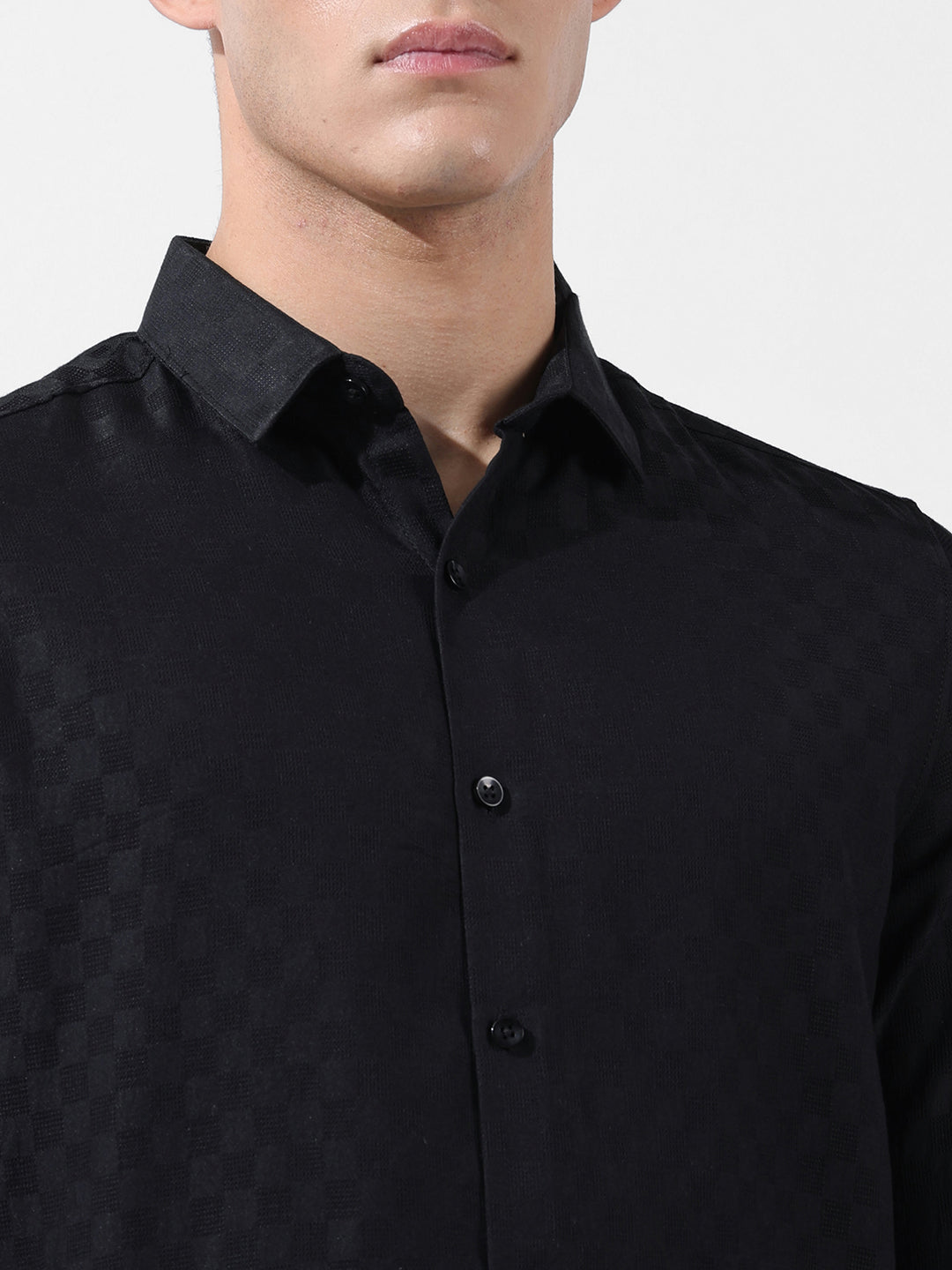 Men's Black Slim Fit Textured Party Wear Shirt